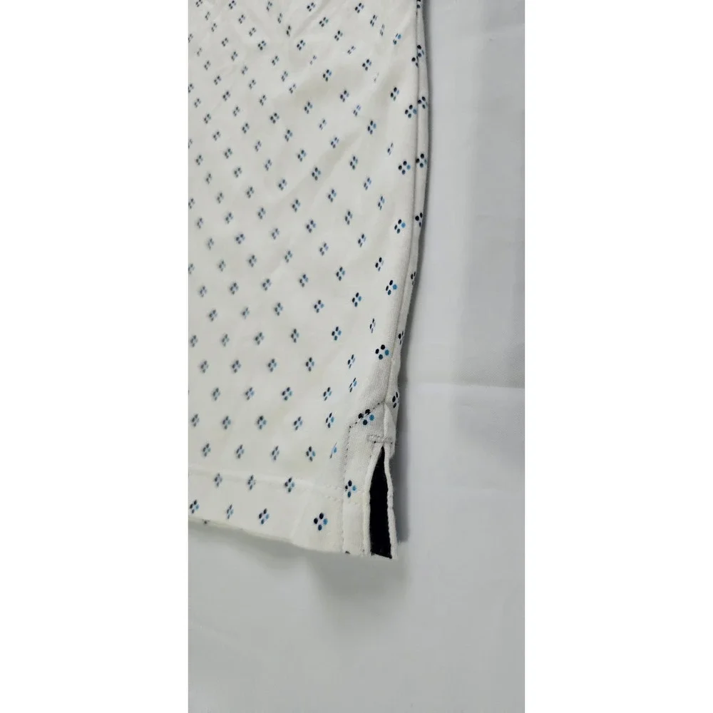Banana Republic Luxury Touch Polo Shirt XXS Slim Fit White Blue Diamond Print